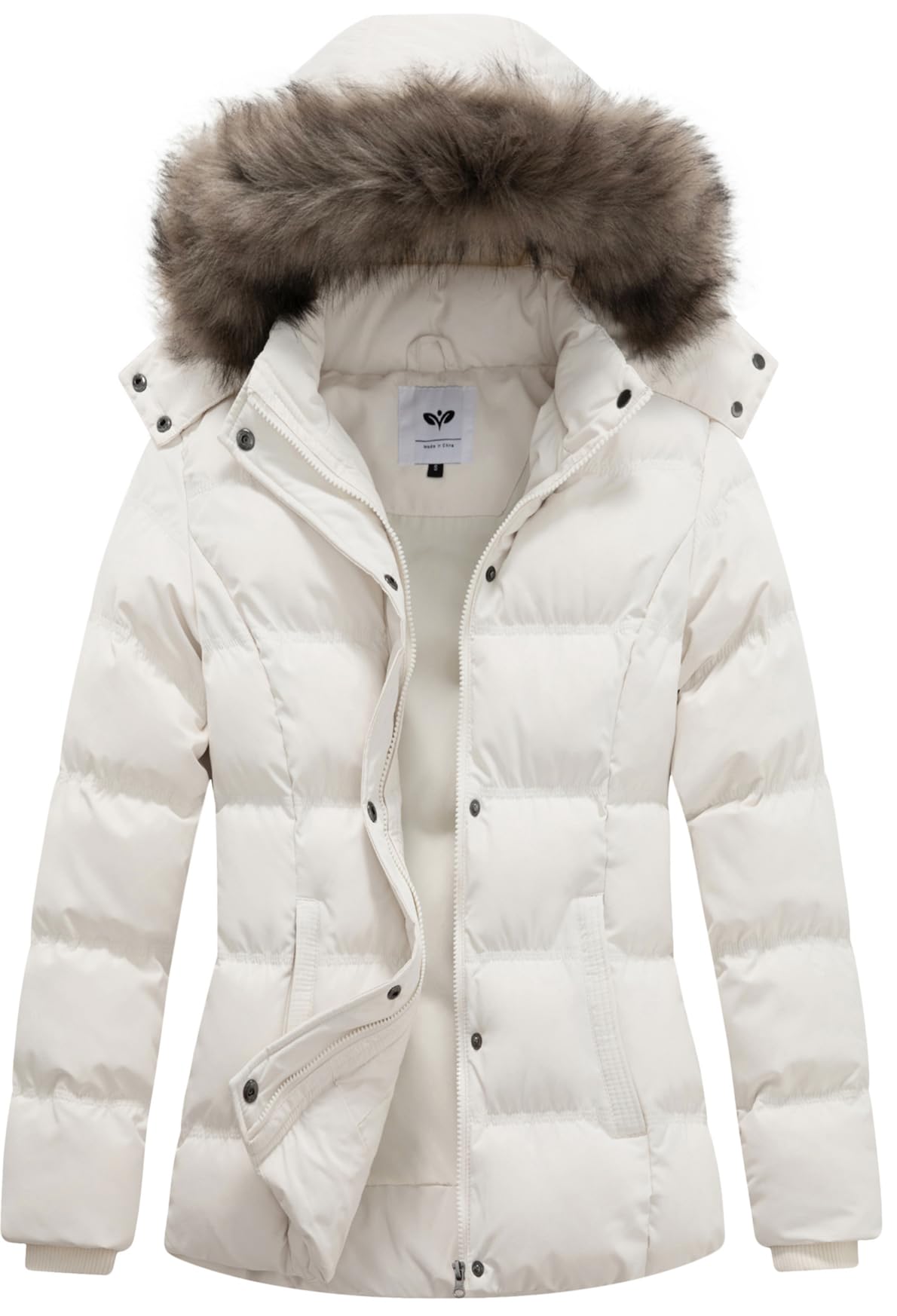 GGleaf Women's Hooded Warm Winter Coat Quilted Thicken Puffer Jacket with Removable Fur Hood